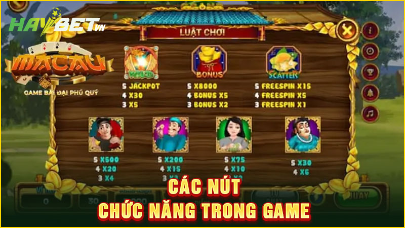 các nút chức năng trong game
